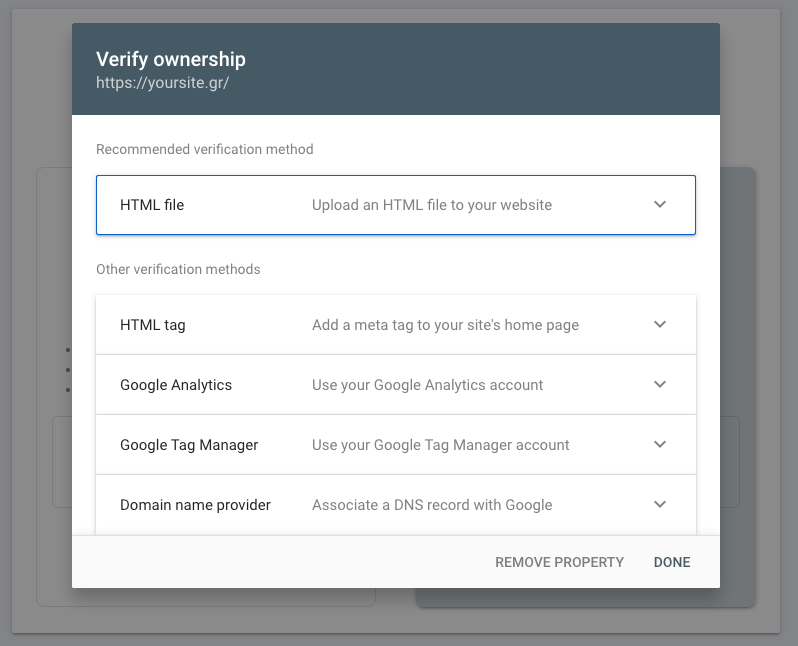 Επαλήθευση ιδιοκτησίας με URL prefix